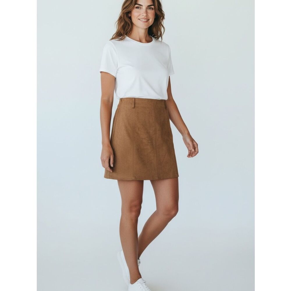 Haute Monde - Tan Brown A-Line Faux Suede Skirt sz L